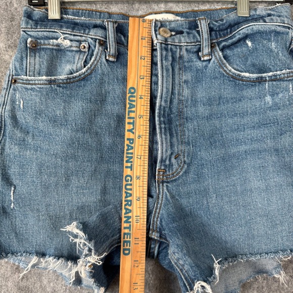 Abercrombie & Fitch The 4" Mom Short High Rise Denim Distressed Blue Size 26 - Picture 8 of 10